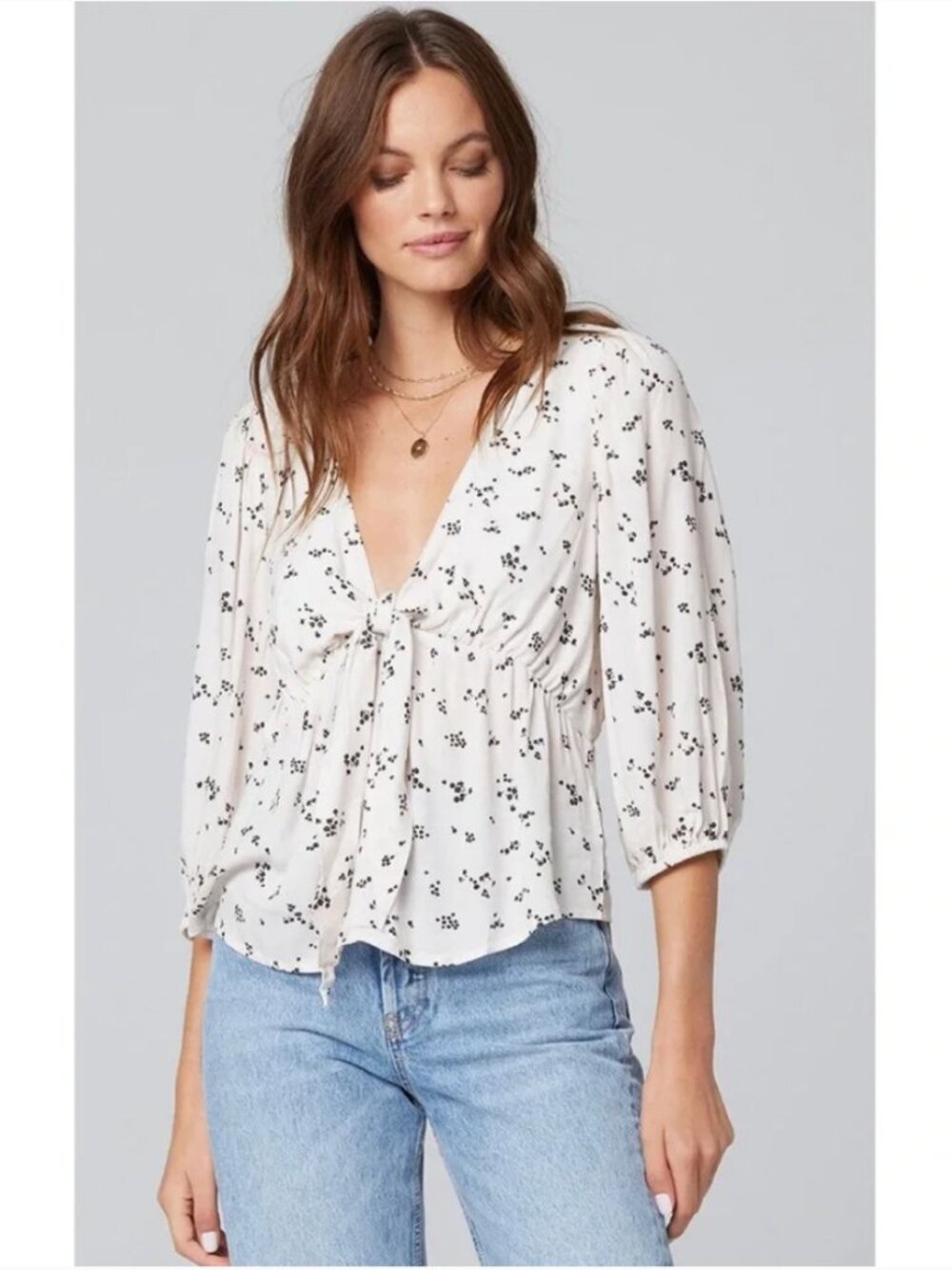 Saltwater Luxe White Floral Tie Front Blouse Size Large Boho Cottagecore Top